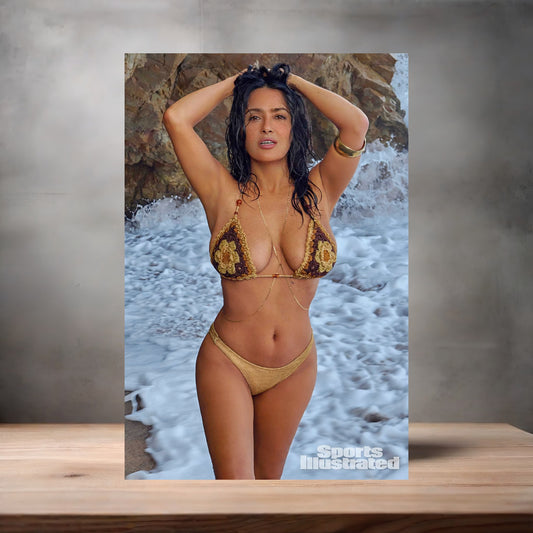Salma Hayek SI Swimsuit poster on aluminum print. Multiple sizes available. v6