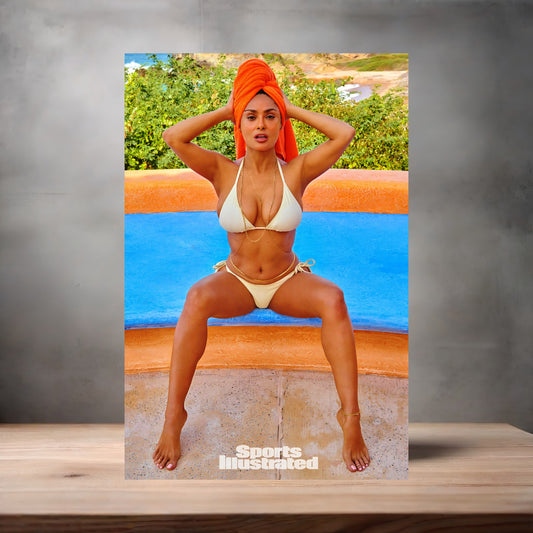 Salma Hayek SI Swimsuit poster on aluminum print. Multiple sizes available. v3