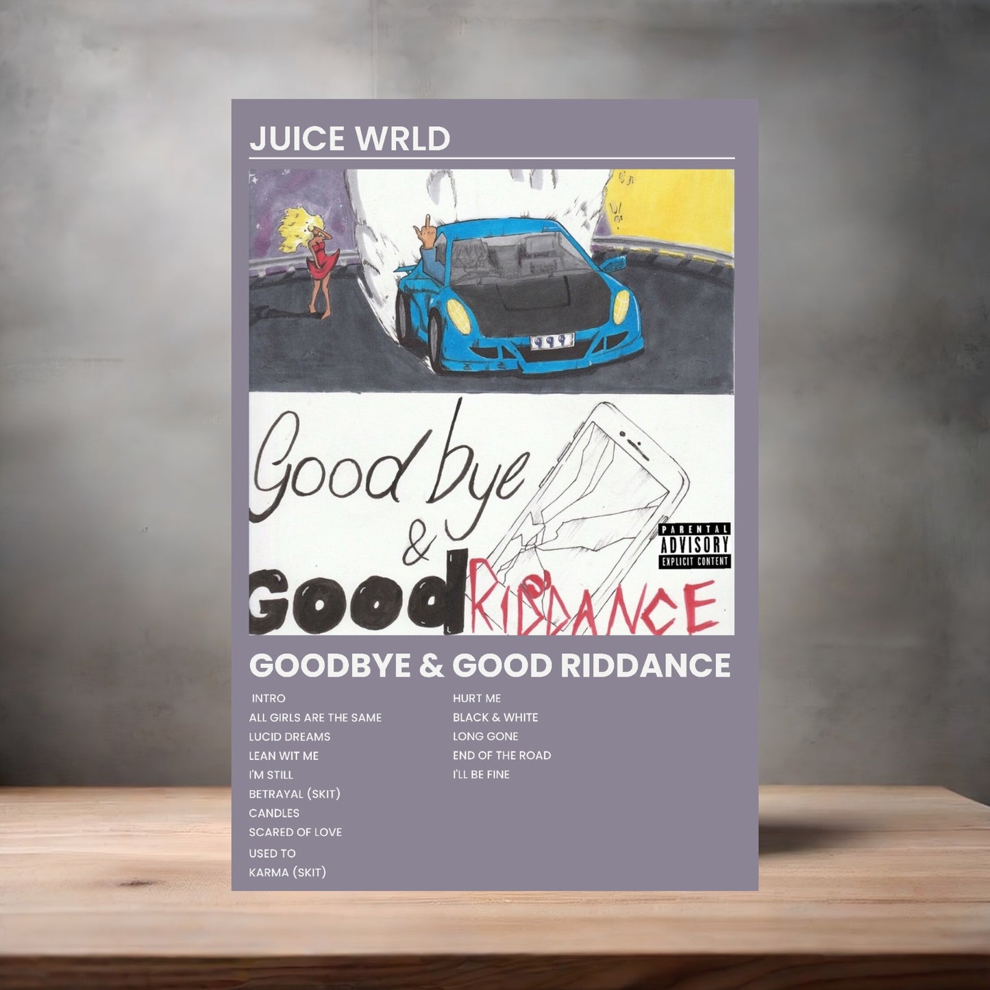 Juice Wrld aluminum poster. Multiple sizes available. Goodbye and Good Riddance