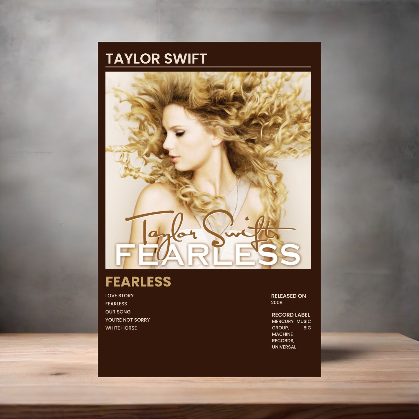 Taylor Swift aluminum poster. Multiple sizes available. Fearless