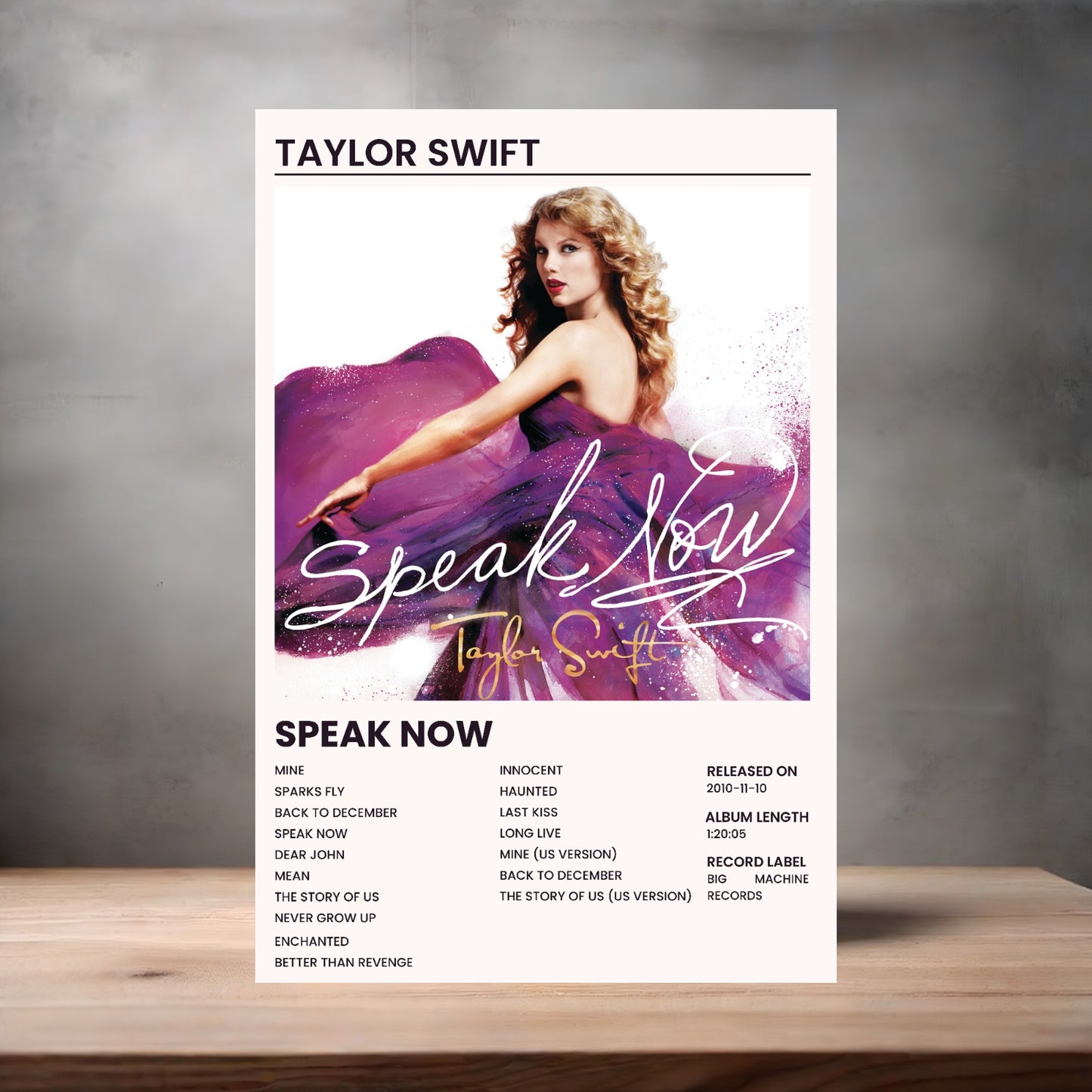 Taylor Swift aluminum poster. Multiple sizes available. Speak Now