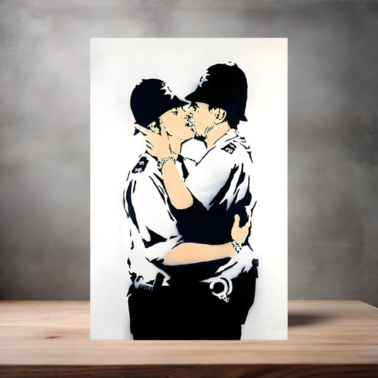 Banksy Graffiti Pop Art metal poster. Multiple sizes available. Kissing Coppers