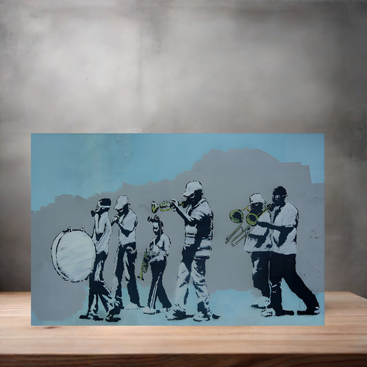 Banksy Graffiti Pop Art metal poster. Multiple sizes available. Gas Mask Wearing Musicians