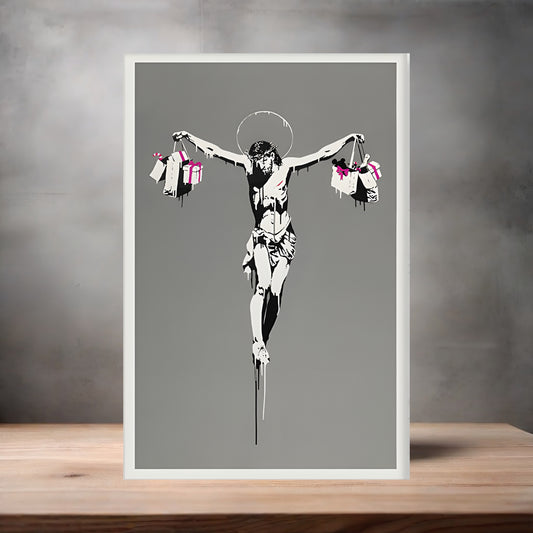 Banksy Graffiti Pop Art metal poster. Multiple sizes available. Christ with Shopping Bags