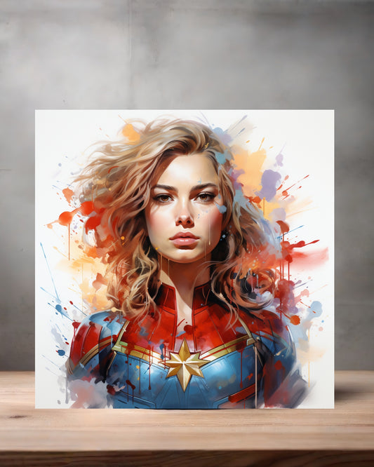 Marvel Superhero Watercolor Art metal poster. Multiple sizes available. Captain Marvel
