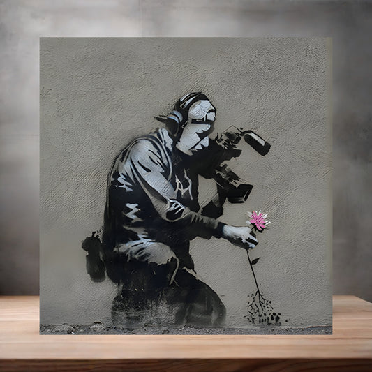 Banksy Graffiti Pop Art metal poster. Multiple sizes available. Cameraman and Flower