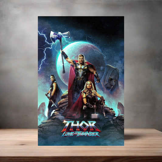 Marvel Studios metal movie poster multiple size options. Thor Love and Thunder version 2
