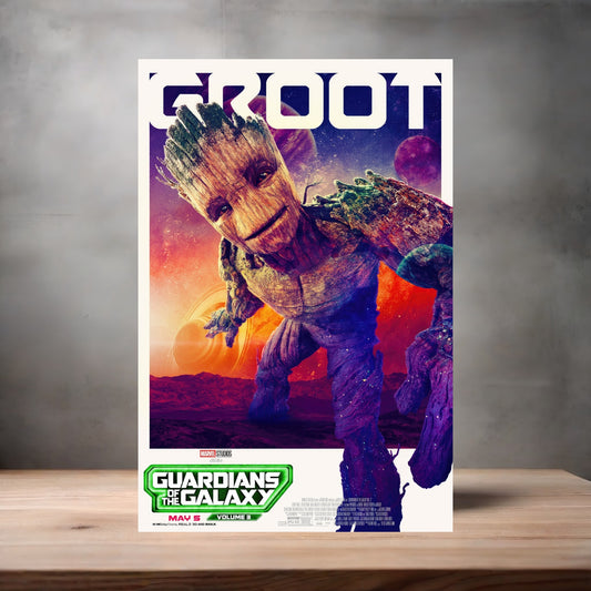 Marvel Studios metal movie poster multiple size options. Groot, Guardians of the Galaxy