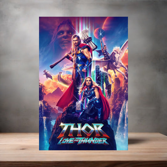 Marvel Studios metal movie poster multiple size options. Thor Love and Thunder