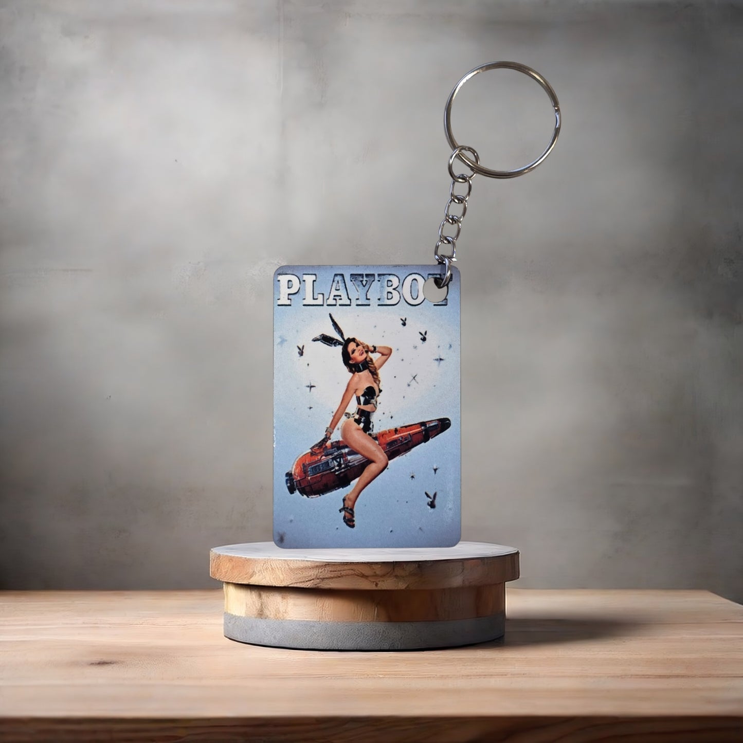 Playboy magazine cover keychain. The Platinum Bunny