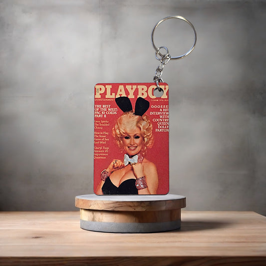 Playboy magazine cover keychain. Dolly Parton