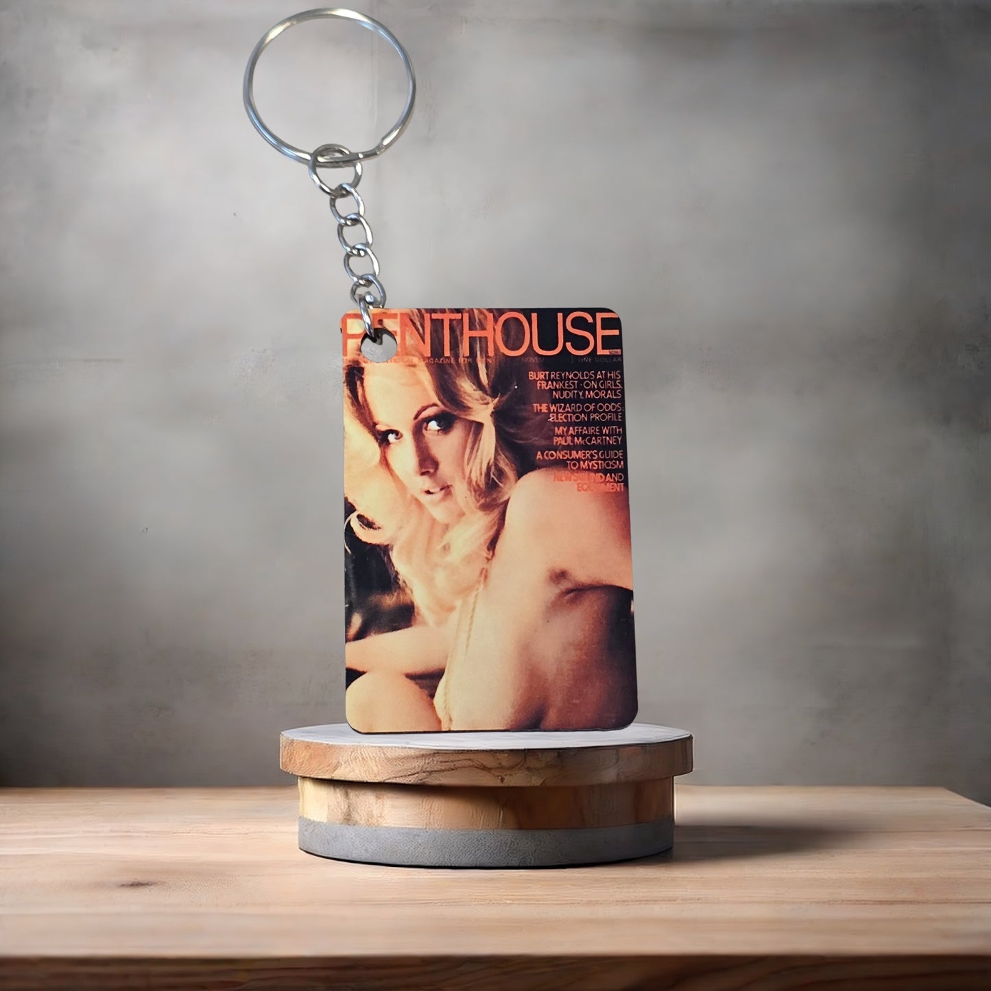 Penthouse magazine cover keychain. November 1972