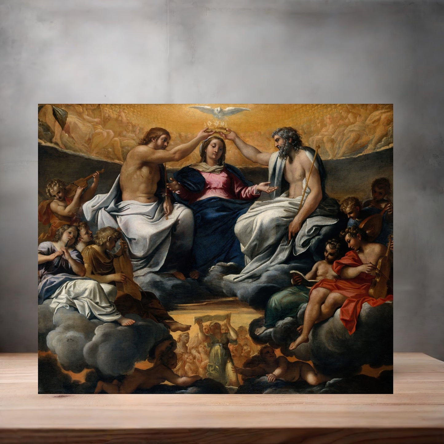 Museum Art on metal poster. Multiple sizes available. Annibale Carracci the Coronation of the Virgin