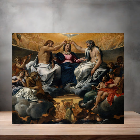 Museum Art on metal poster. Multiple sizes available. Annibale Carracci the Coronation of the Virgin