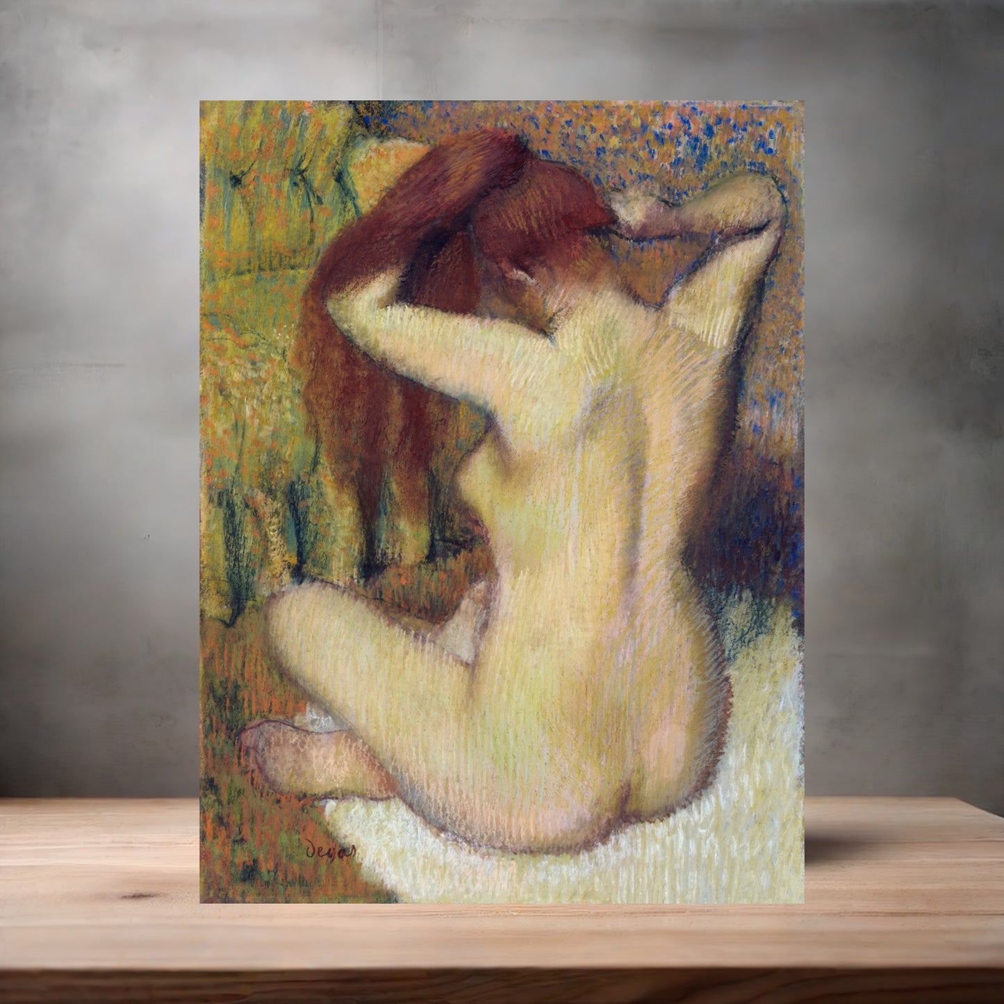 Museum Art on metal poster. Multiple sizes available. Edgar Degas Woman combing her hair