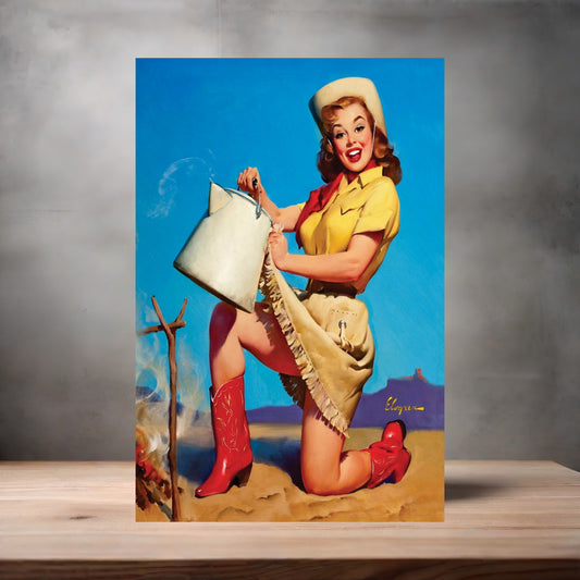 Gil Elvgren Pin-up painting on metal poster. Multiple sizes available. Tops in service