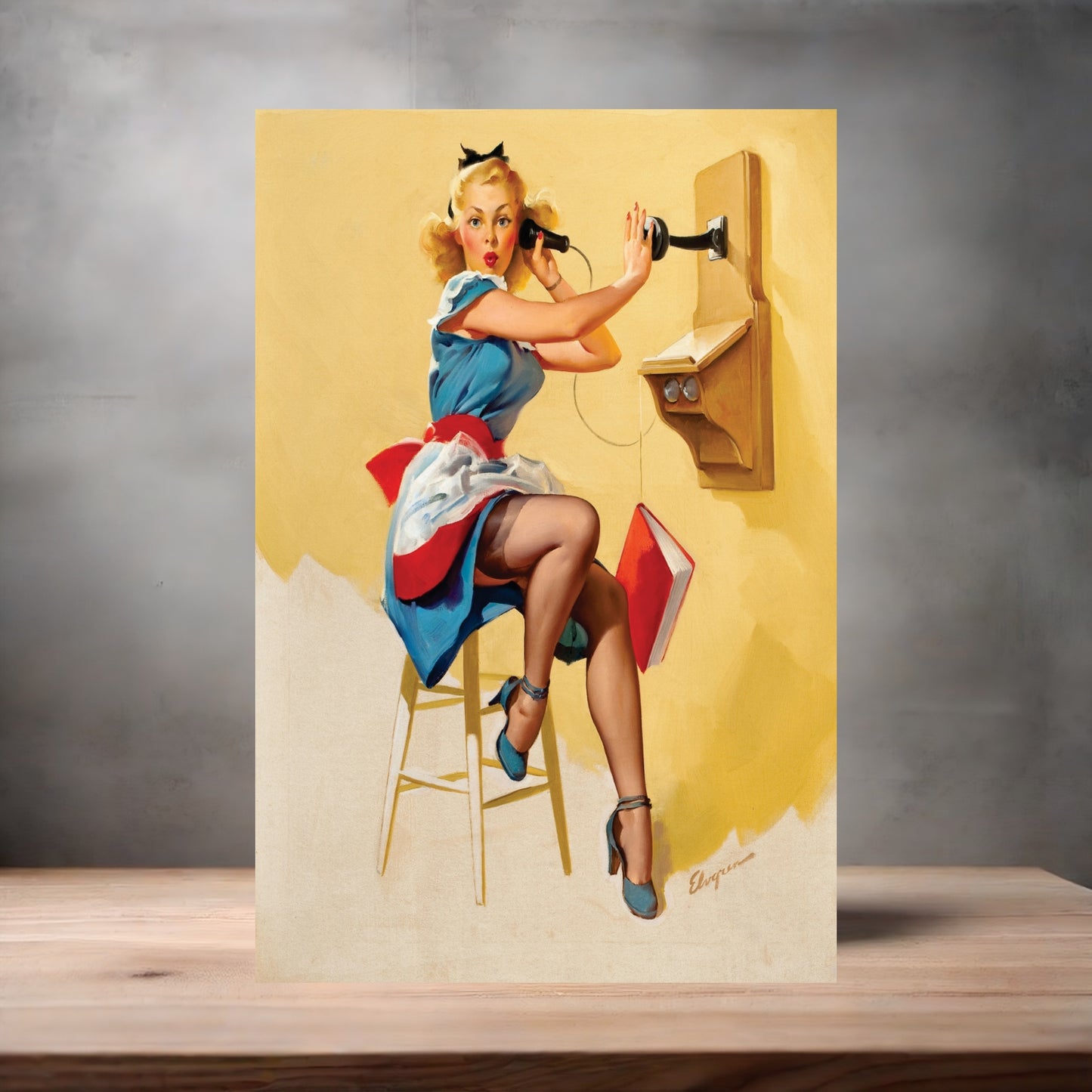 Gil Elvgren Pin-up painting on metal poster. Multiple sizes available. What a line