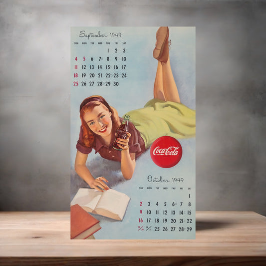 Gil Elvgren Pin-up Coca-Cola 1949 Calendar metal poster. Multiple sizes available. Sep. Oct.