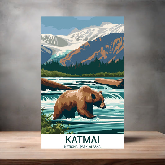 Vintage National Park metal poster. Multiple sizes available. Katmai, Alaska