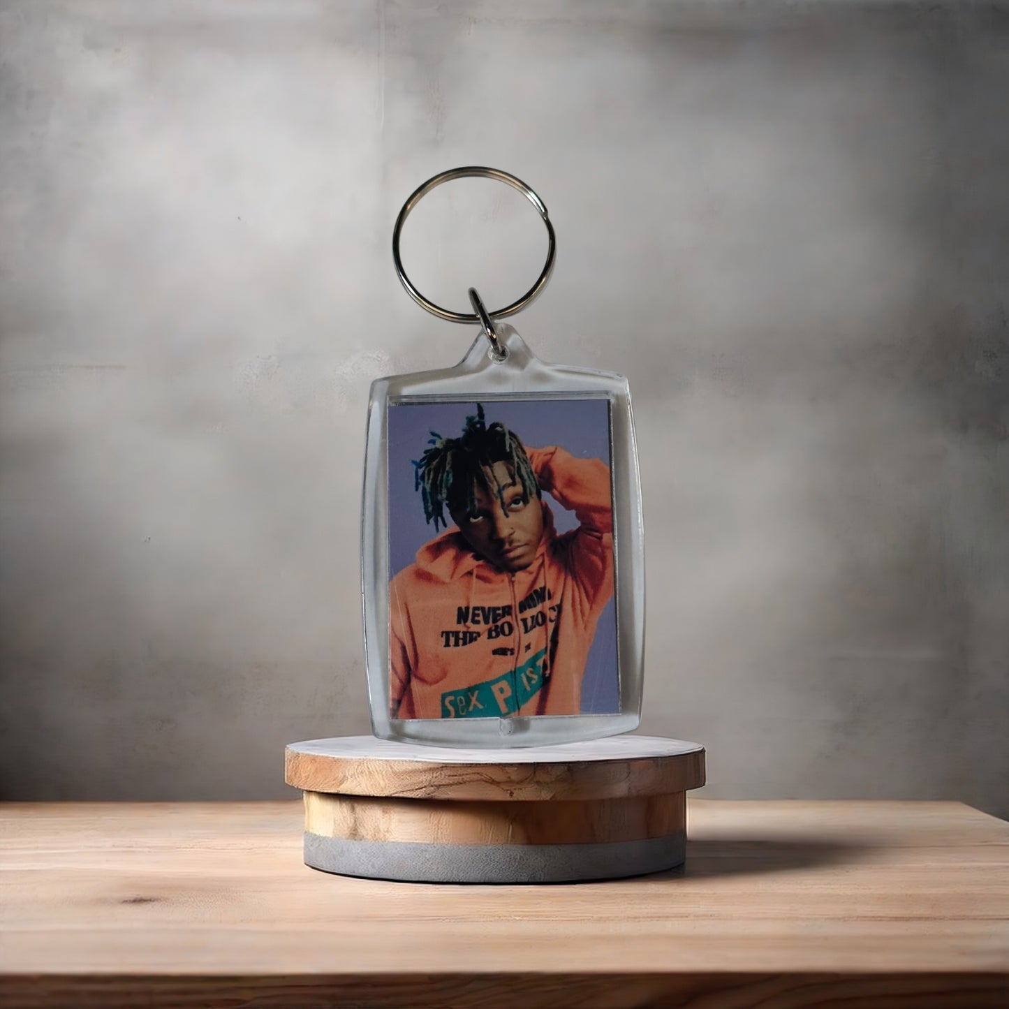 Juice Wrld keychain on aluminum prints.