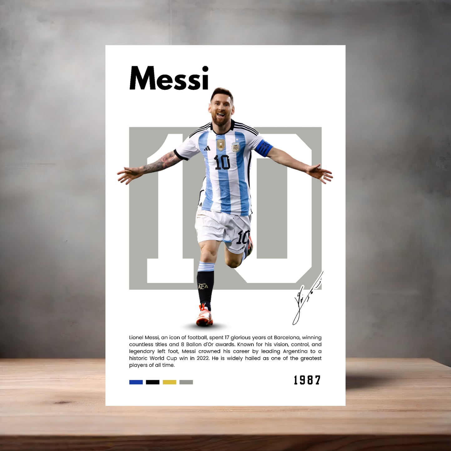Futbol player poster with multiple size and finish options. Messi