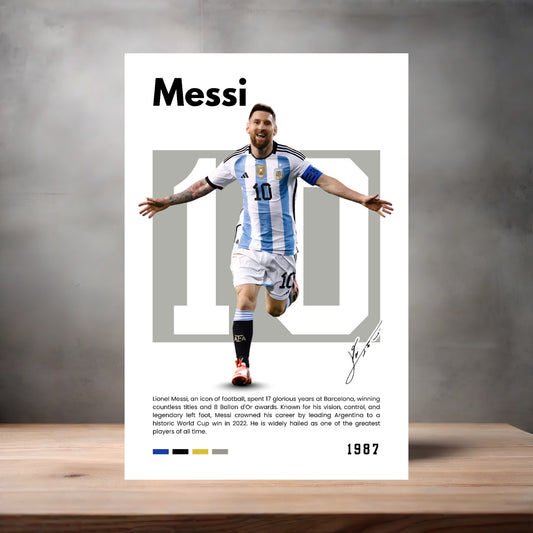 Futbol player poster with multiple size and finish options. Messi