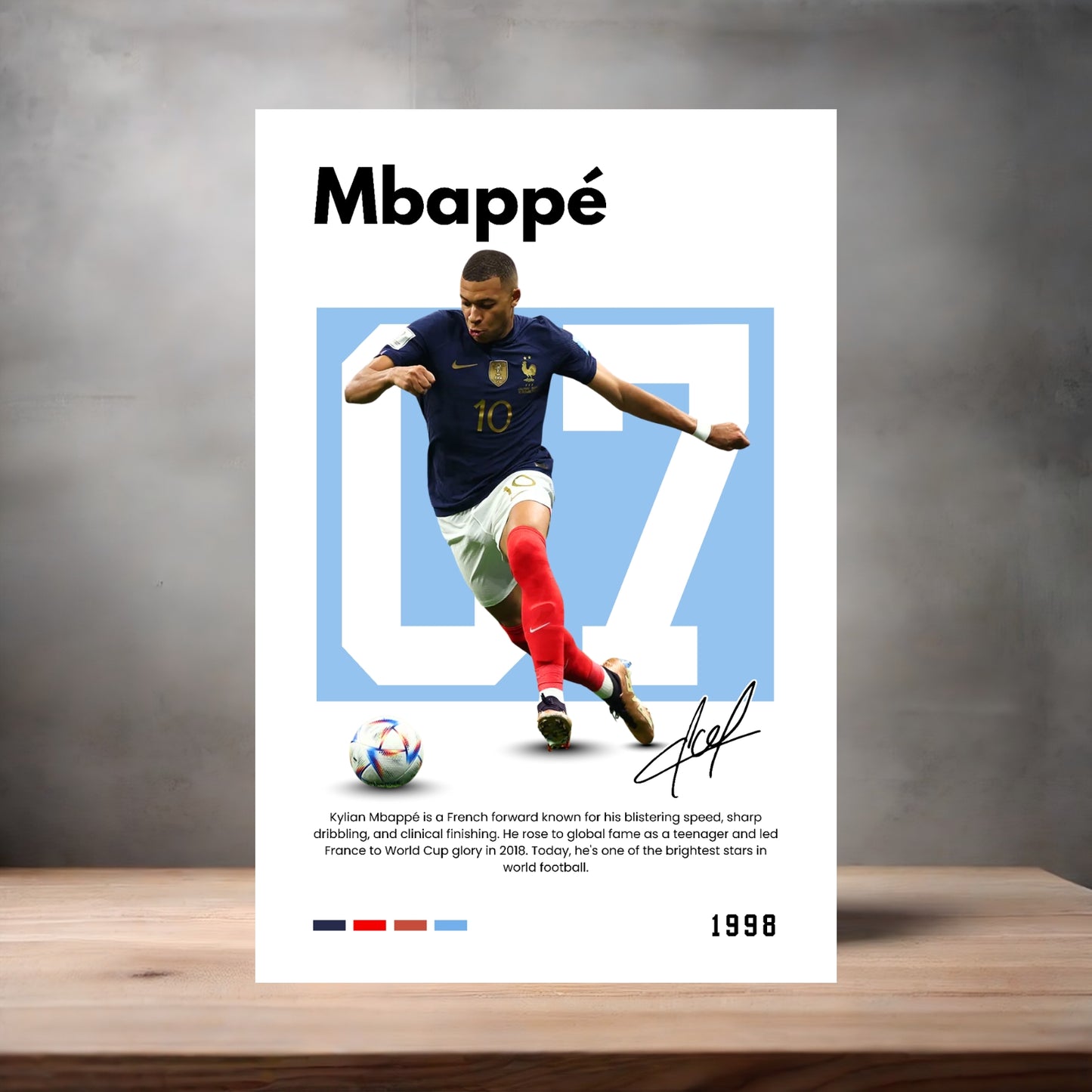 Futbol player poster with multiple size and finish options. Mbappe