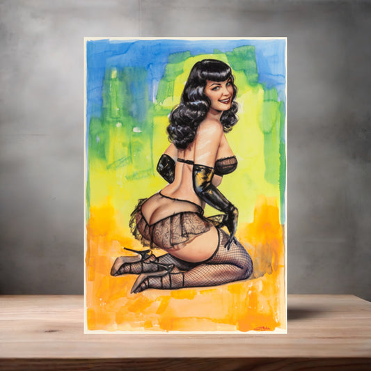 Olivia De Berardinis NSFW poster with multiple size and finish options. Bettie Page watercolor