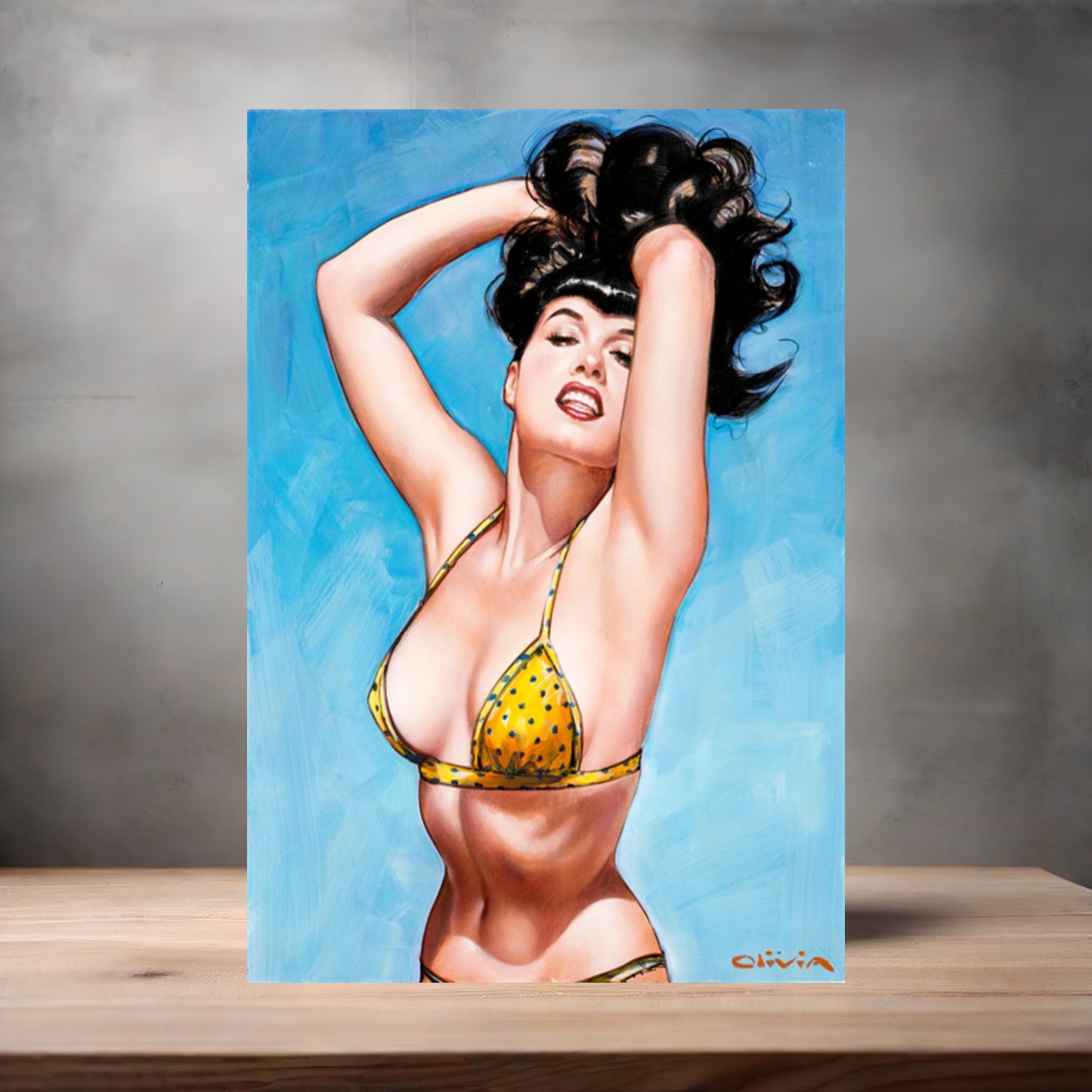 Olivia De Berardinis NSFW poster with multiple size and finish options. Bettie Page Bikini