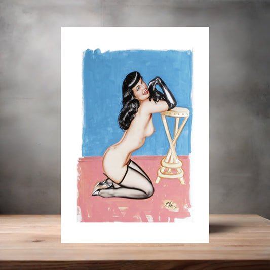 Olivia De Berardinis NSFW poster with multiple size and finish options. Bettie Page blue and pink