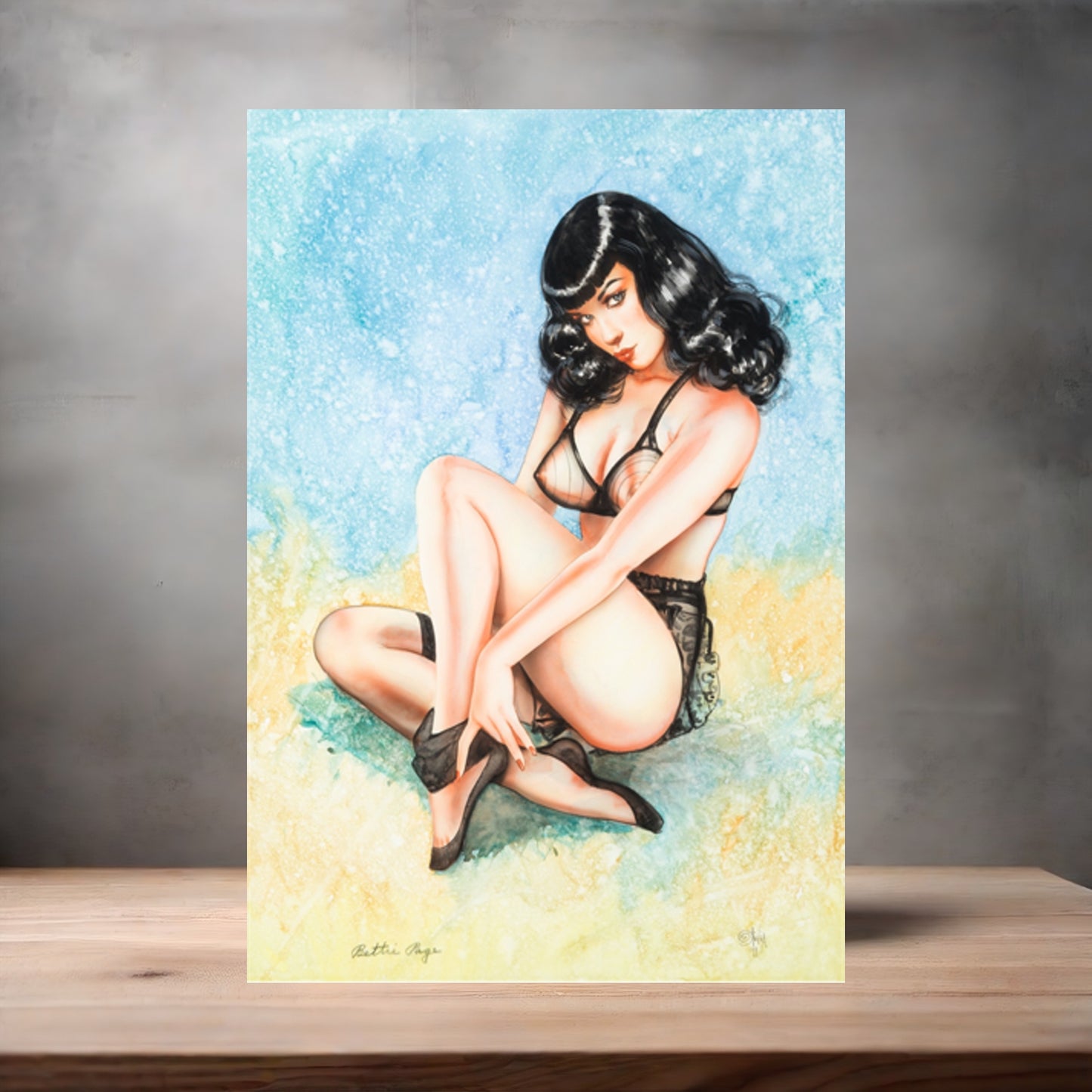 Olivia De Berardinis NSFW poster with multiple size and finish options. Bettie Page yellow and blue