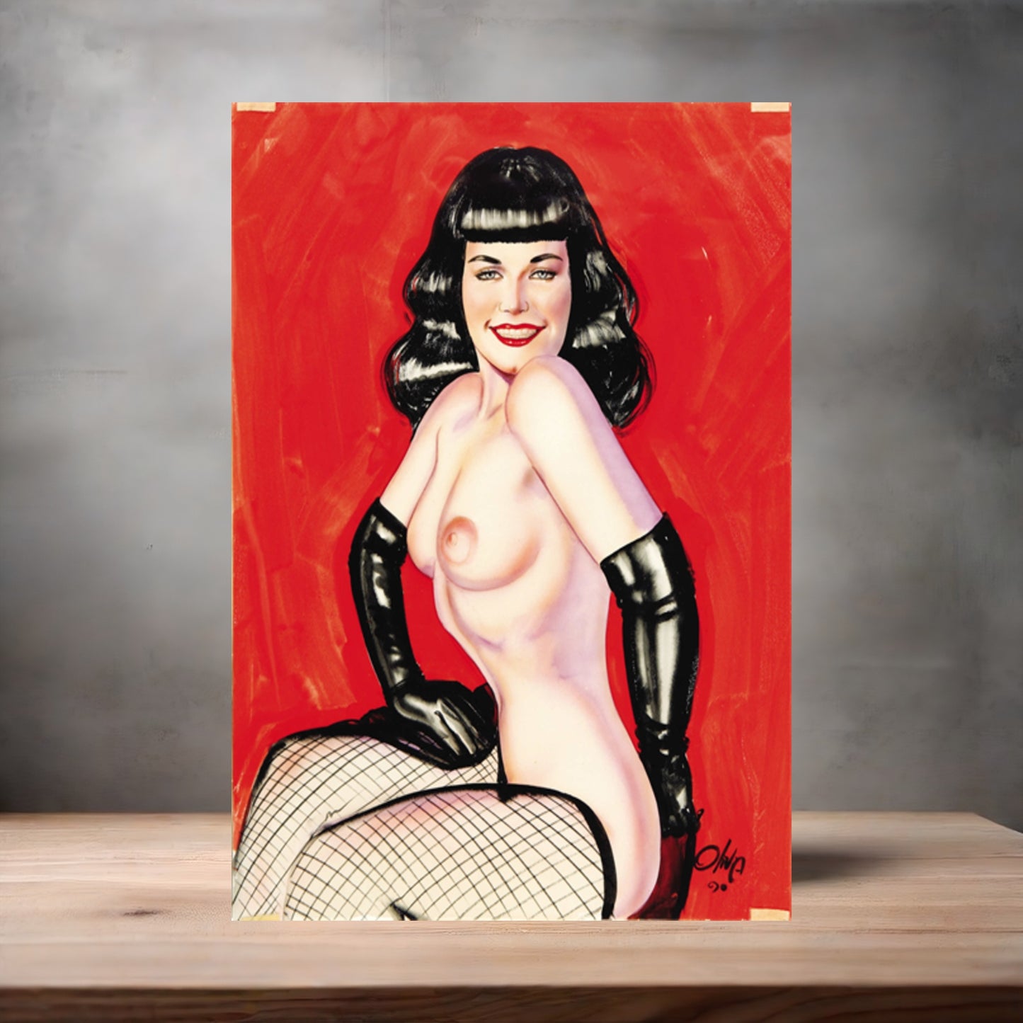 Olivia De Berardinis NSFW poster with multiple size and finish options. Bettie Page red background
