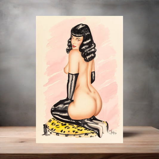 Olivia De Berardinis NSFW poster with multiple size and finish options. Bettie Page leopard cushion