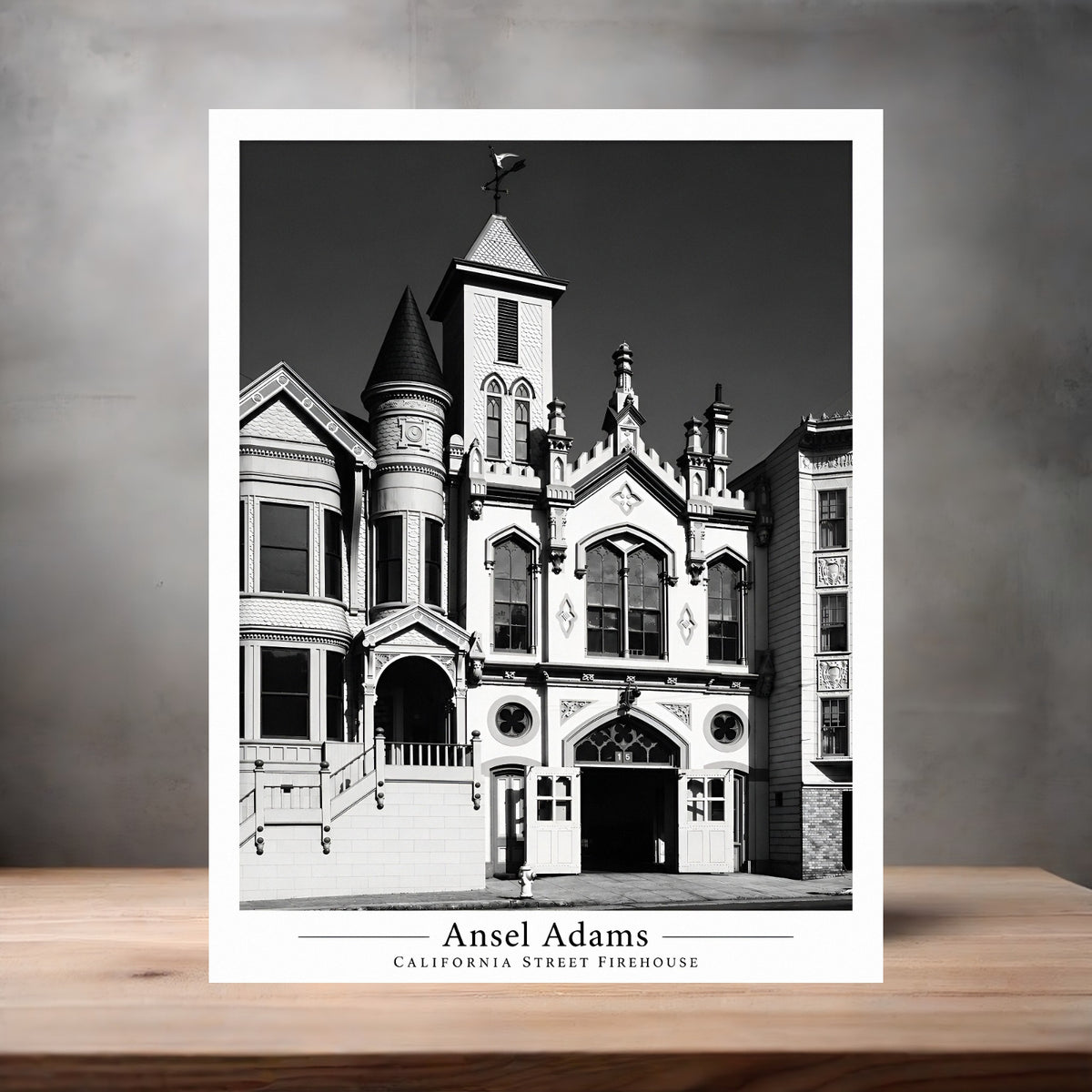 Ansel Adams 8.5" x 11" art print set of 2, glossy and matte. California Street Firehouse