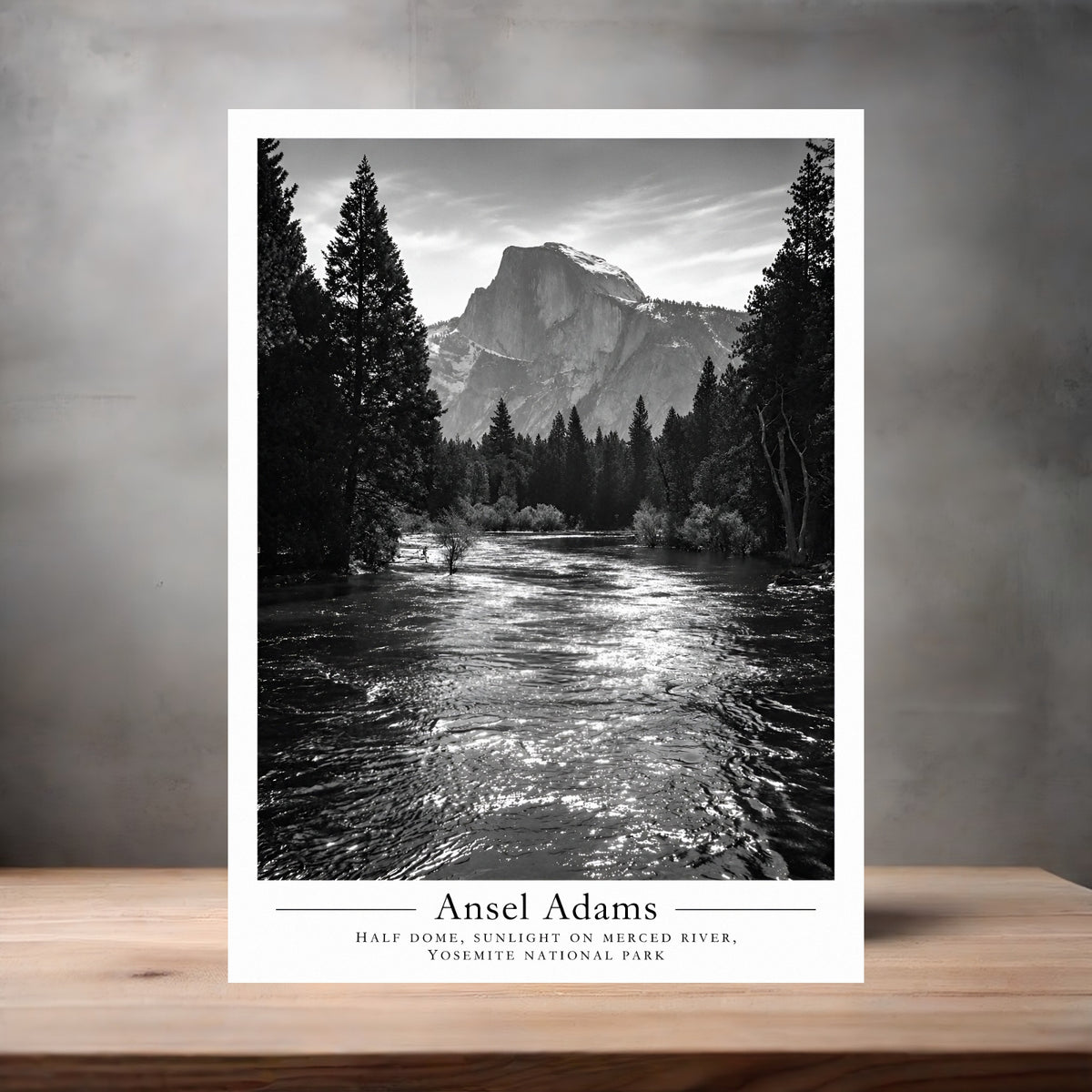 Ansel Adams 8.5" x 11" art print set of 2, glossy and matte. Sunlight on the Merced River