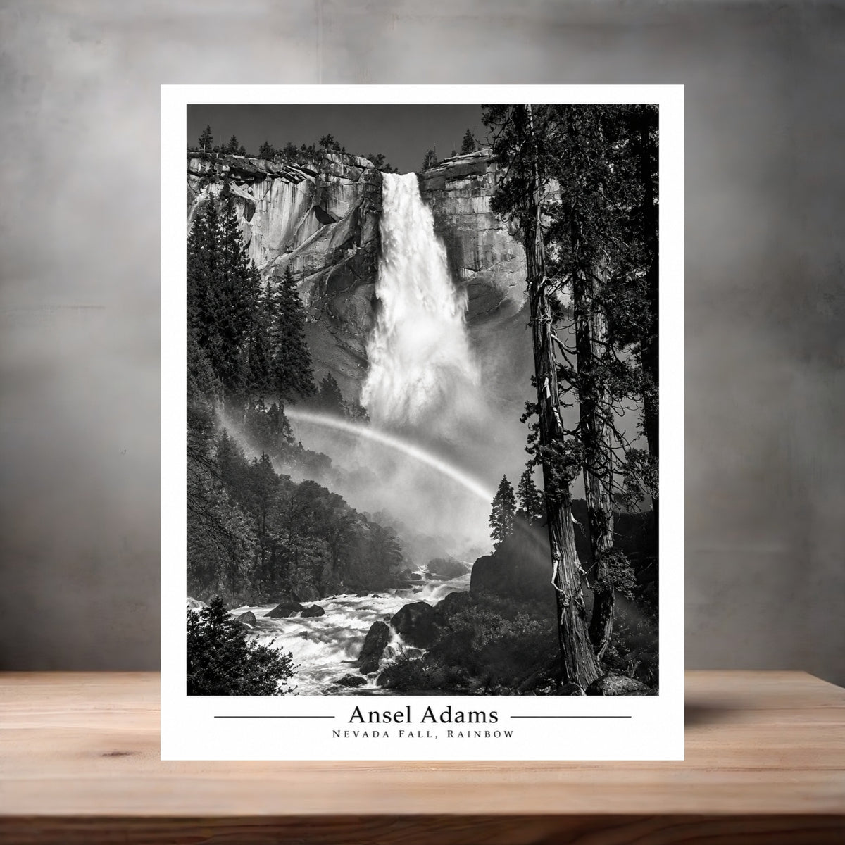 Ansel Adams 8.5" x 11" art print set of 2, glossy and matte. Nevada Fall, Rainbow