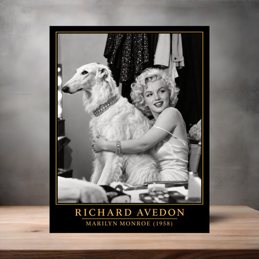 Richard Avedon 8.5" x 11" art print set of 2, glossy and matte. Marilyn Monroe and dog