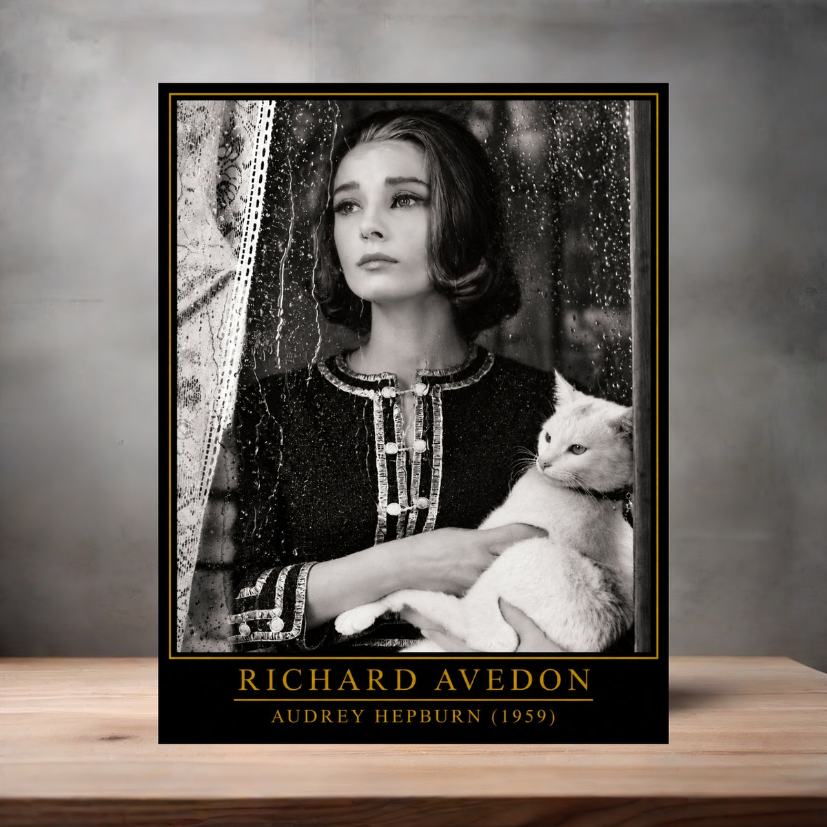 Richard Avedon 8.5" x 11" art print set of 2, glossy and matte. Audrey Hepburn with Cat