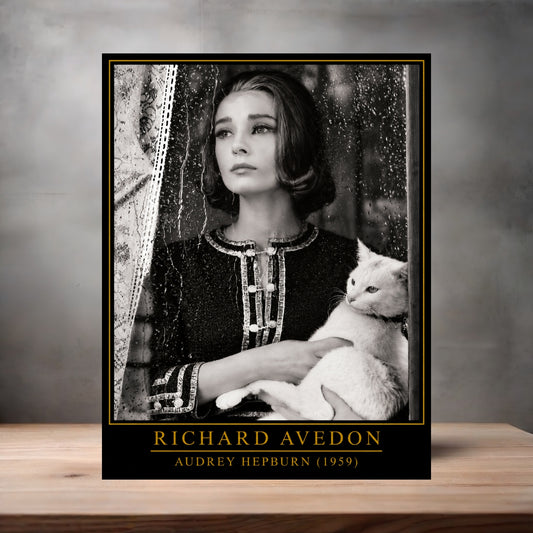 Richard Avedon 8.5" x 11" art print set of 2, glossy and matte. Audrey Hepburn with Cat