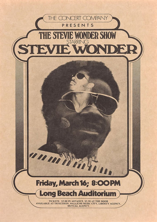 Concert poster with multiple size and finish options. Stevie Wonder
