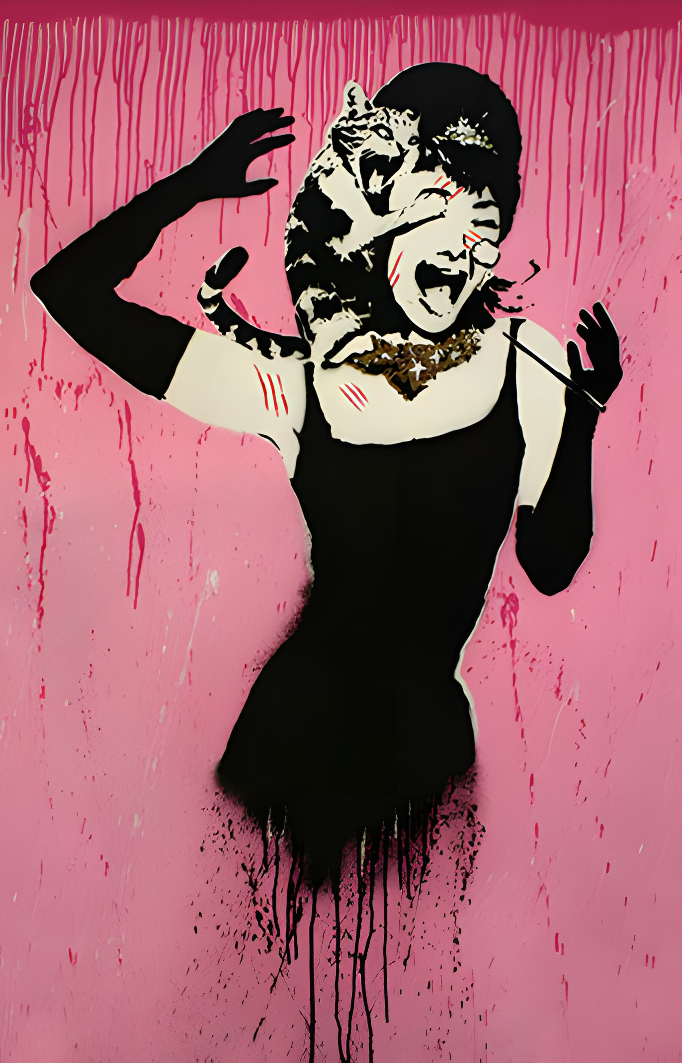 Banksy Art poster with multiple size and finish options. Audrey Hepburn attacked by Cat