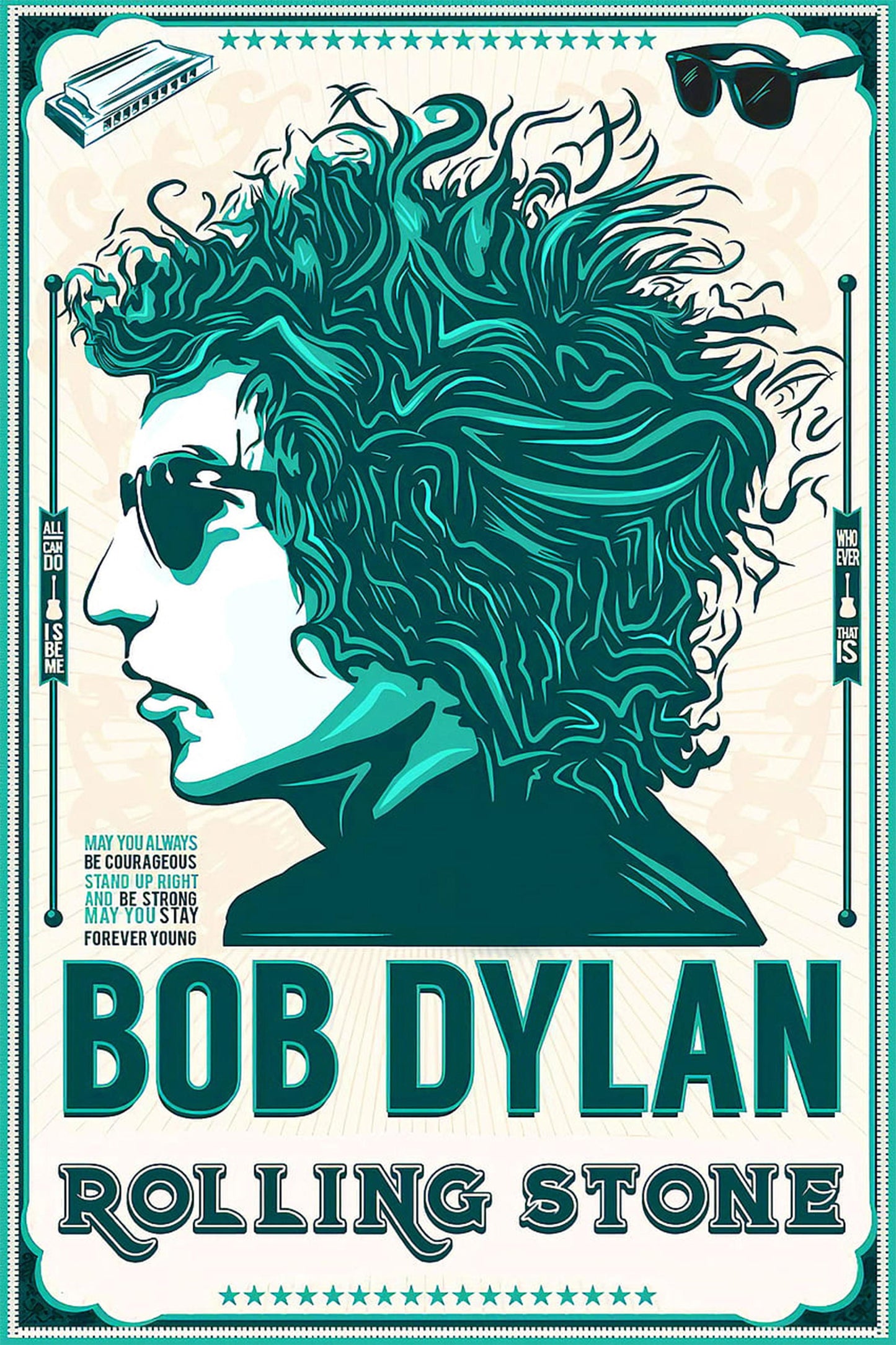 Concert poster with multiple size and finish options. Bob Dylan Rolling Stone