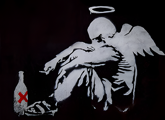 Banksy Art poster with multiple size and finish options. Fallen Angel