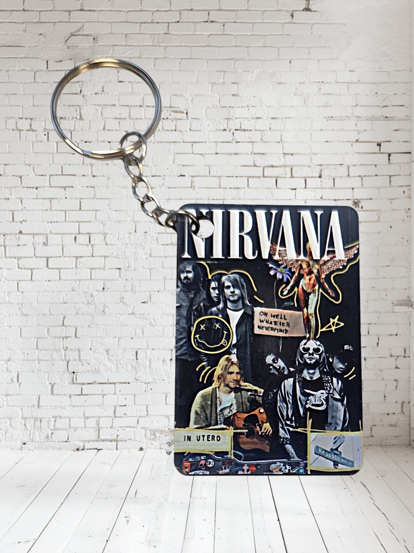 Nirvana concert poster and album cover keychains. Multiple designs to choose from
