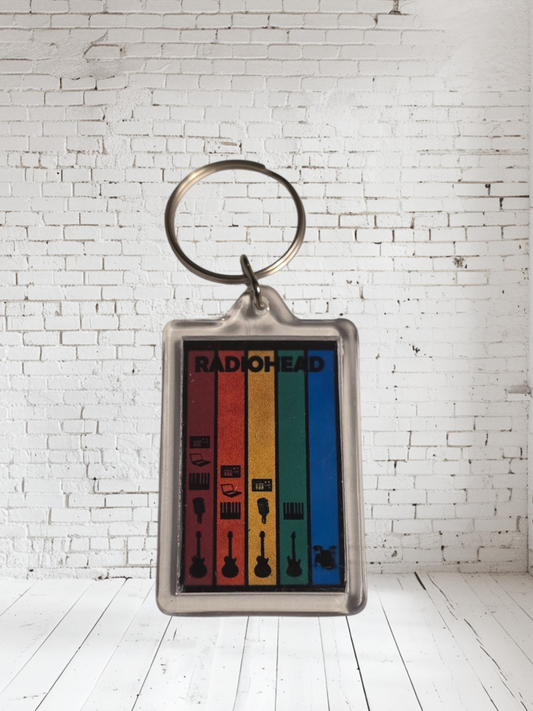 Radiohead concert and album cover keychains with metal prints encased. Plenty to choose from