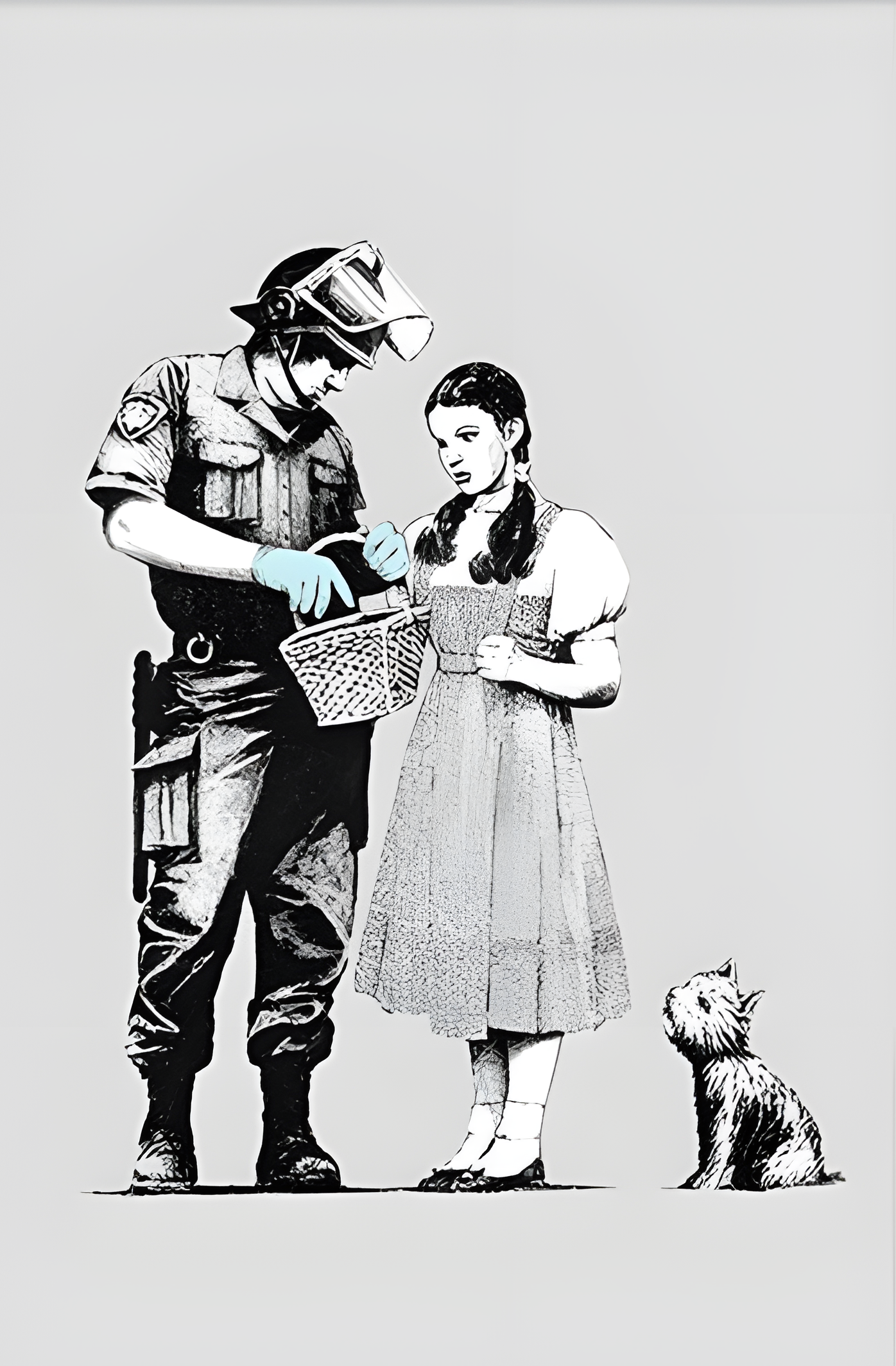 Banksy Art poster with multiple size and finish options. Stop and Search,  gray