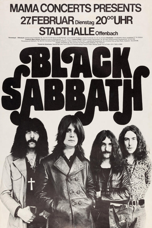Concert poster with multiple size and finish options. Black Sabbath