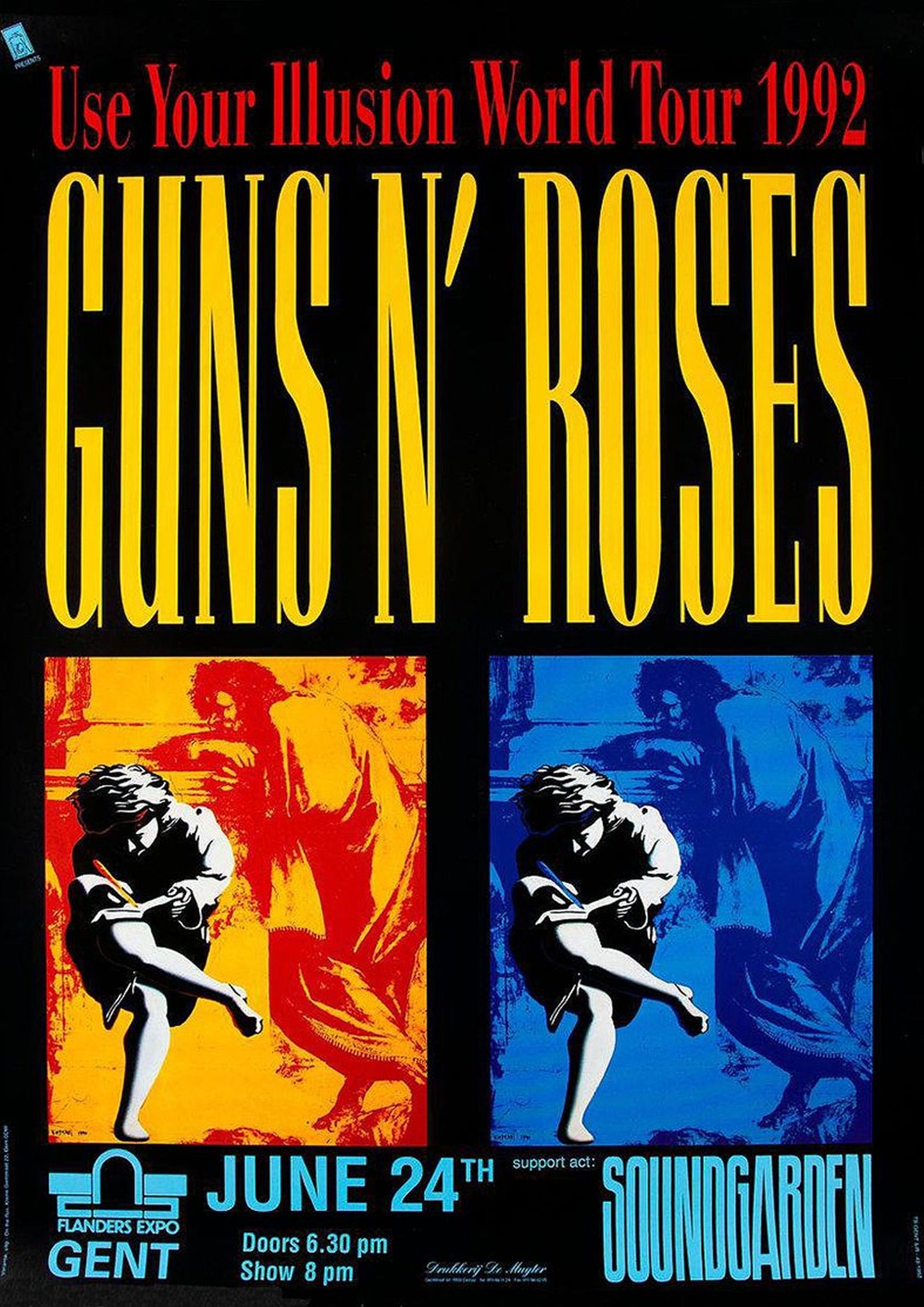 Concert poster with multiple size and finish options. Guns N' Roses Sound Garden 1992