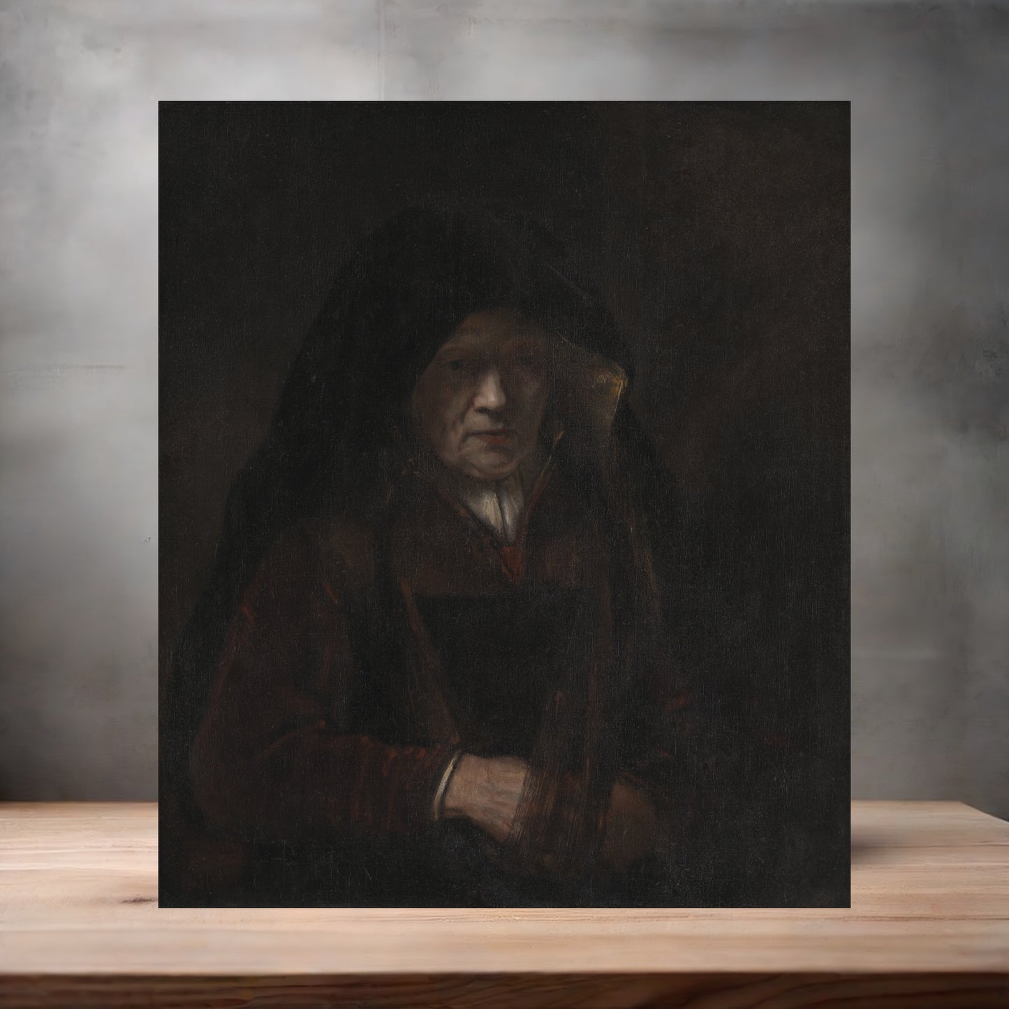 Museum painting poster with multiple size and finish options. Rembrandt Van Rijn, An old Woman