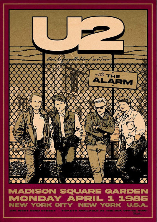 Concert poster with multiple size and finish options. U2 and The Alarm